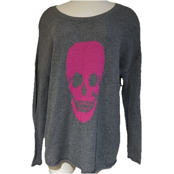 Pineapple Sweaters - Pink Pineapple Cotton Skull Gray Sweater Size Medium Goth Cottage Fairy $118